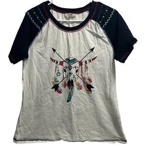 Delila Texas Size Large (L) Southwestern Bull Skull Embellished T-Shirt